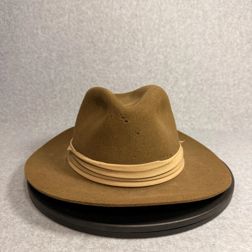 Vintage Banana Republic Travel Safari Fur Felt Fedora Hat 7 1/4 Brown USA Made